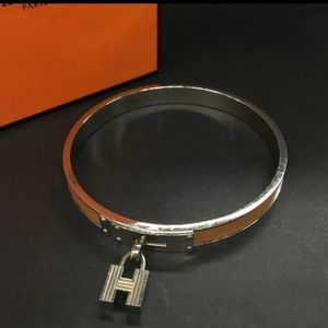 HERMES Kelly Bangle Silver Tone Bracelet
